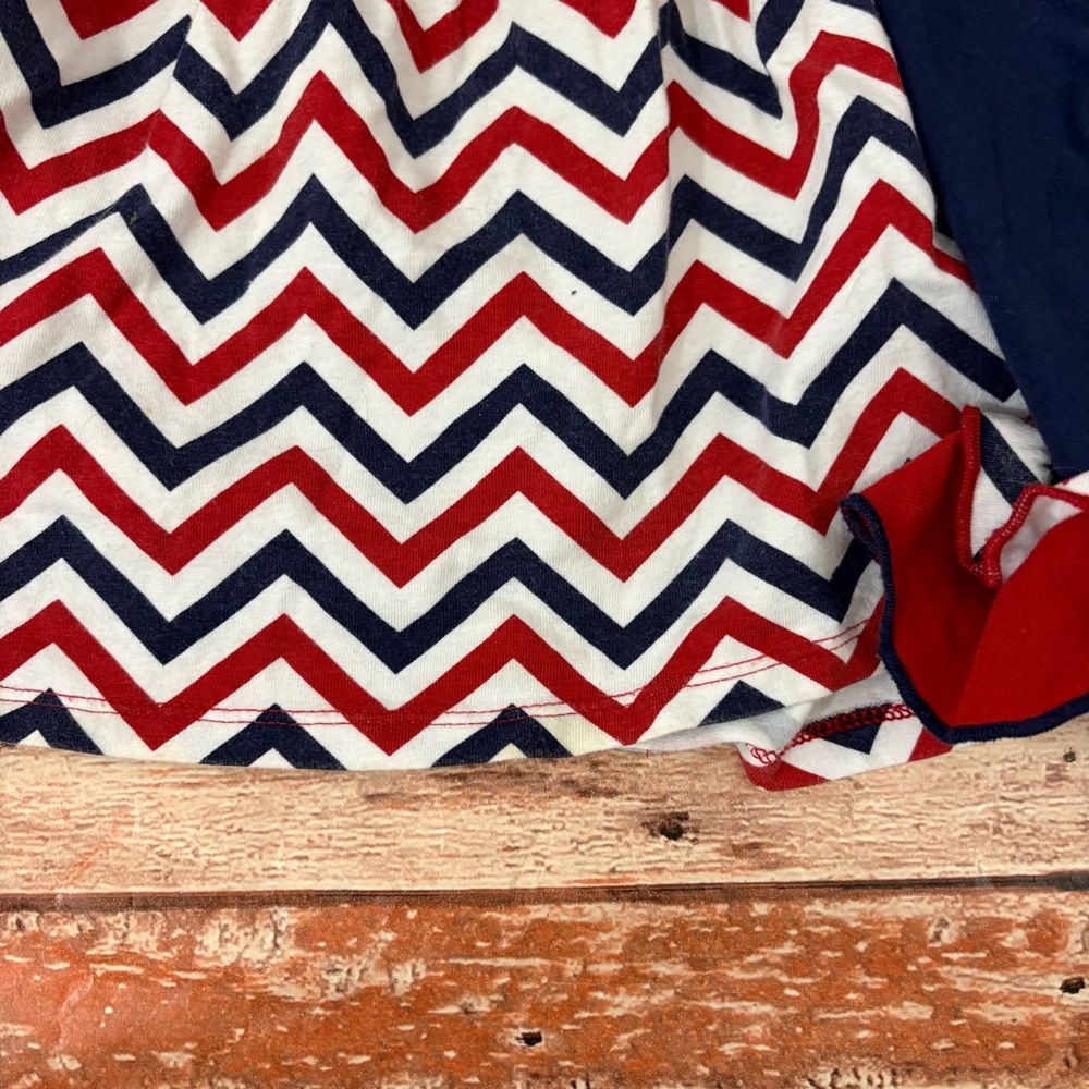 Red, White & Navy Chevron Baby Dress with Navy Leggings patriotic - Picture 3 of 7